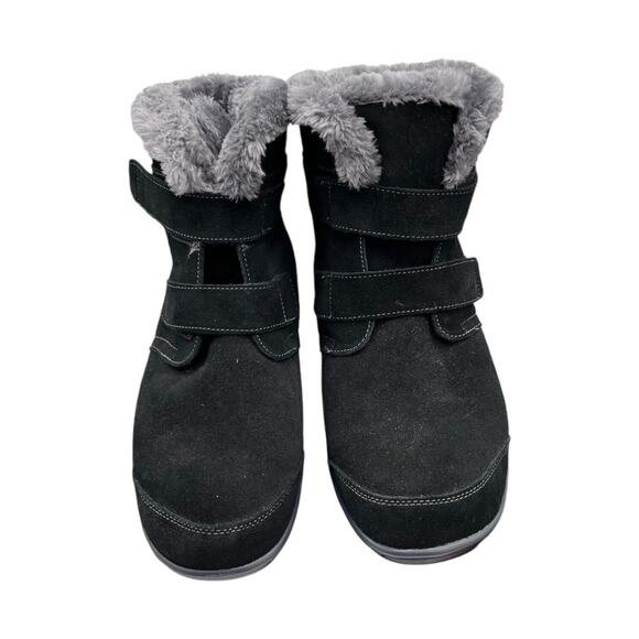 Orthofeet Florence Womens Black Suede Hook Loop Faux Fur Slipper Boot Size 11.5D - Picture 1 of 9